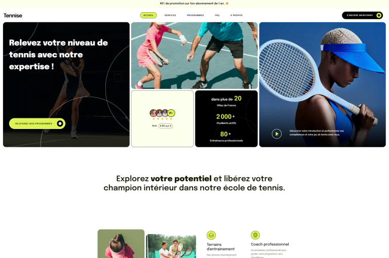 Accueil 4 webild - Mockup site web Accueil Club Tennise